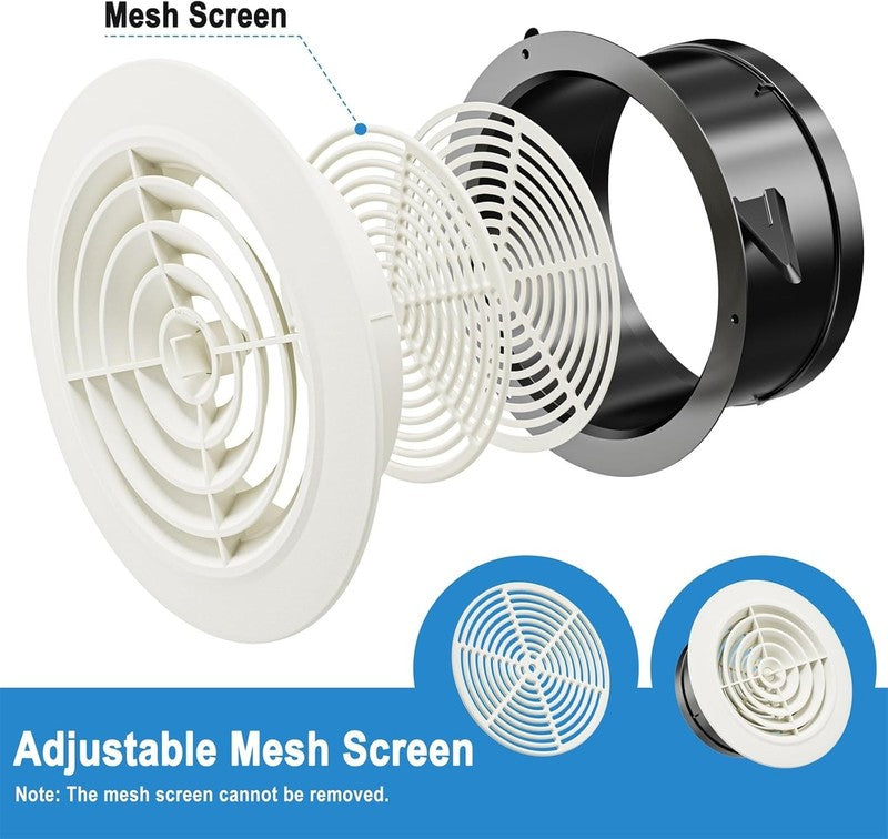 6'' Adjustable Round Air Vent 150mm Wall Ceiling Mounted Ventilation Cover Mesh