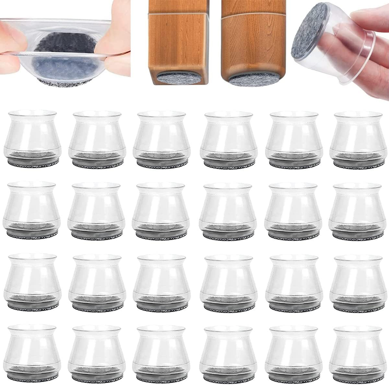 Chair Leg Protectors Hardwood Floors Silicone Covers Felt Pads 24 Pack