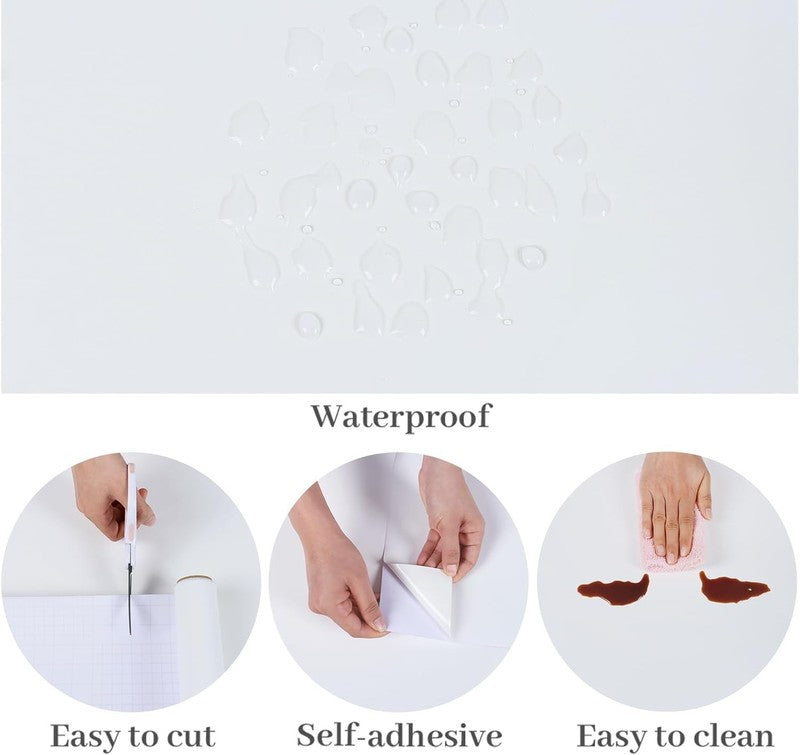White Peel Stick Wallpaper Vinyl Wrap Furniture Cover Adhesive Plain Paper 40x20
