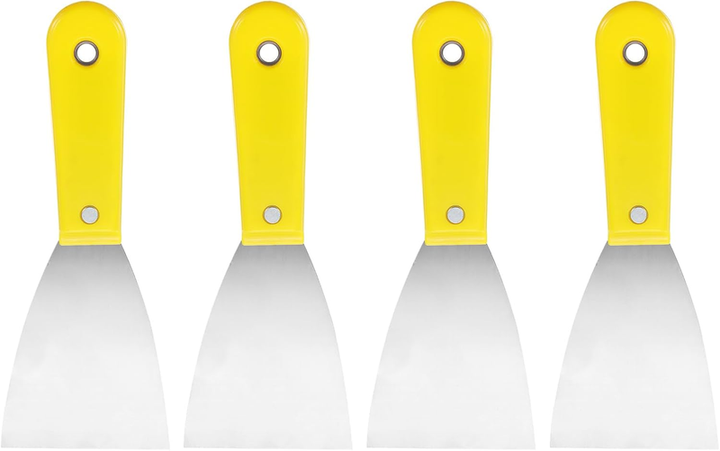 Carbon Steel Putty Knife Plastic Handle Drywall Flex Scraper 4Pcs 3 Inch Yellow Unbranded