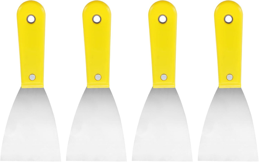 Carbon Steel Putty Knife Plastic Handle Drywall Flex Scraper 4Pcs 3 Inch Yellow Unbranded
