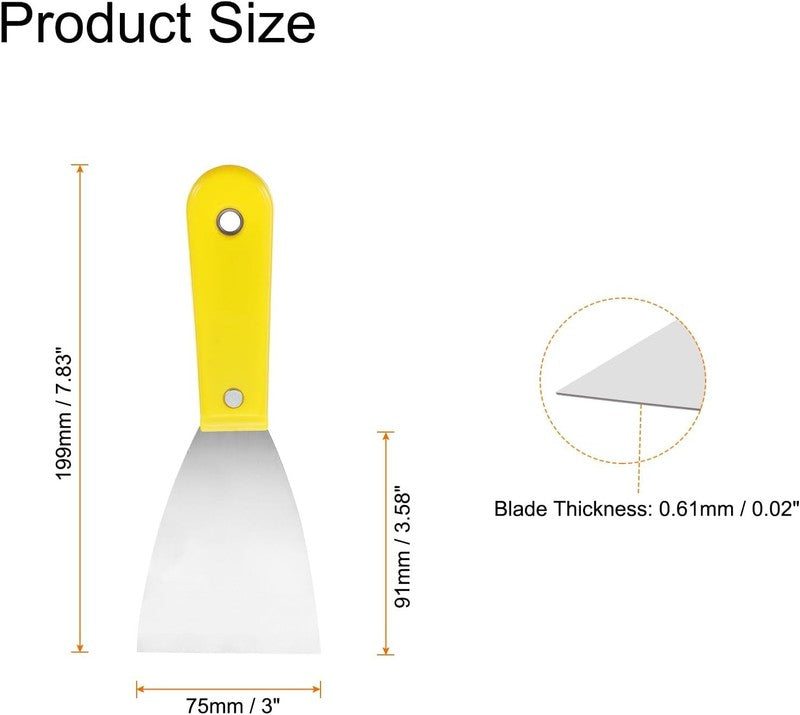 Carbon Steel Putty Knife Plastic Handle Drywall Flex Scraper 4Pcs 3 Inch Yellow Unbranded