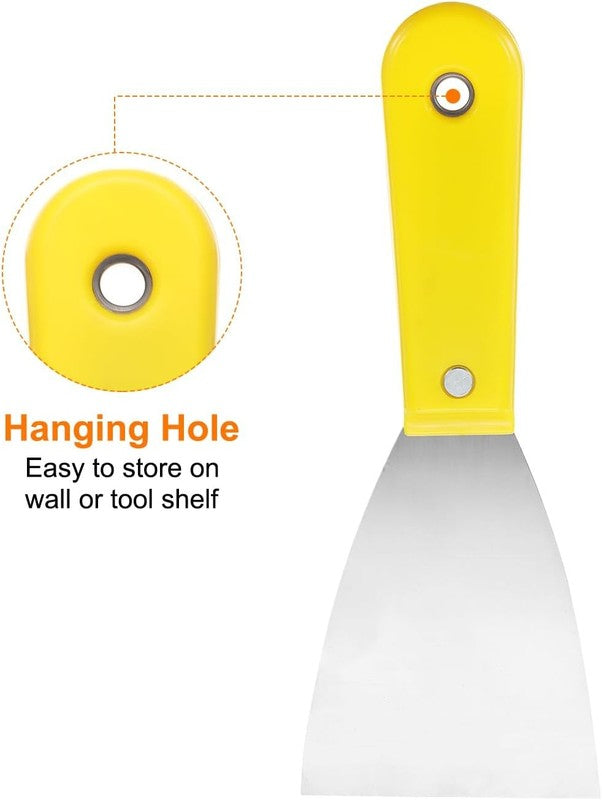 Carbon Steel Putty Knife Plastic Handle Drywall Flex Scraper 4Pcs 3 Inch Yellow Unbranded