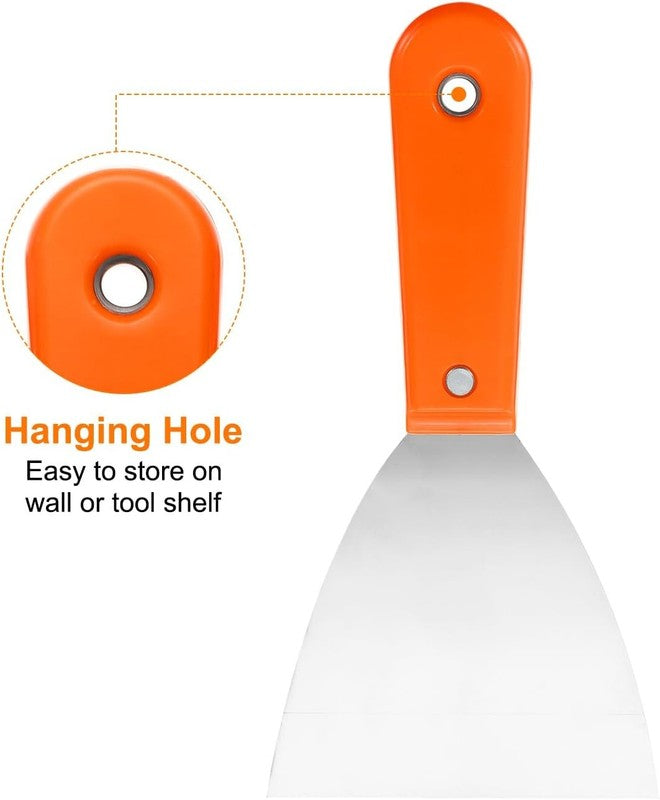 Carbon Steel Putty Knife Plastic Handle Drywall Flex Scraper 2Pcs 4 Inch Orange Unbranded