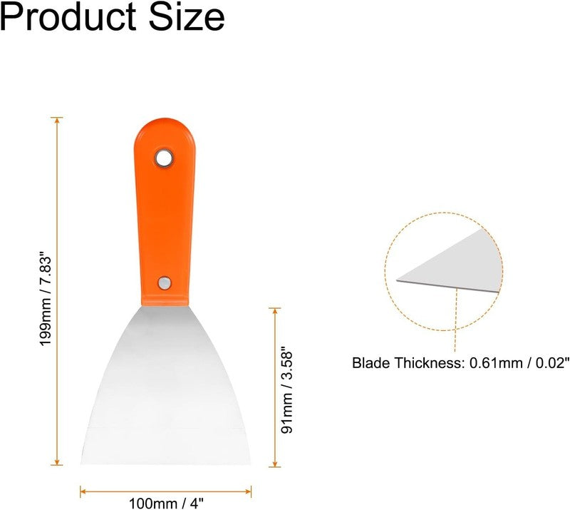 Carbon Steel Putty Knife Plastic Handle Drywall Flex Scraper 2Pcs 4 Inch Orange Unbranded