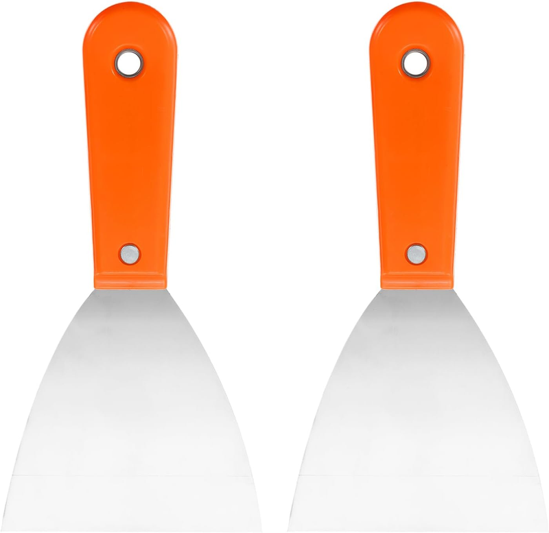 Carbon Steel Putty Knife Plastic Handle Drywall Flex Scraper 2Pcs 4 Inch Orange Unbranded