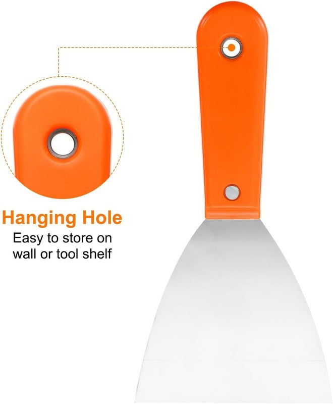Carbon Steel Putty Knife Plastic Handle Drywall Flex Scraper 4Pcs 4 Inch Orange Unbranded