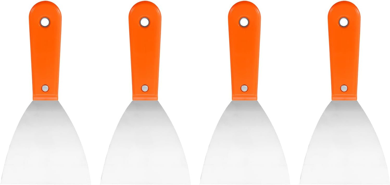 Carbon Steel Putty Knife Plastic Handle Drywall Flex Scraper 4Pcs 4 Inch Orange Unbranded