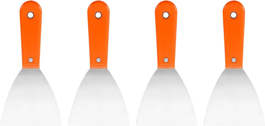 Carbon Steel Putty Knife Plastic Handle Drywall Flex Scraper 4Pcs 4 Inch Orange Unbranded