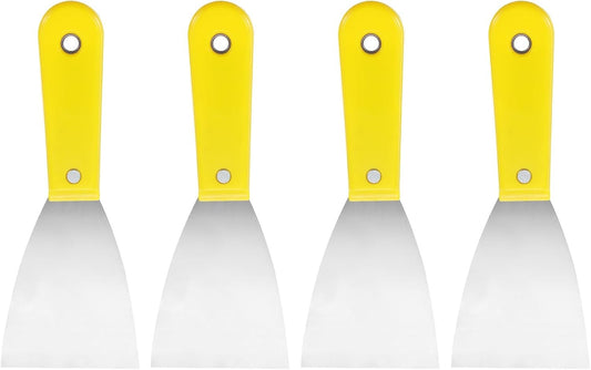 Carbon Steel Putty Knife Plastic Handle Drywall Flex Scraper 4Pcs 5 Inch Yellow Unbranded