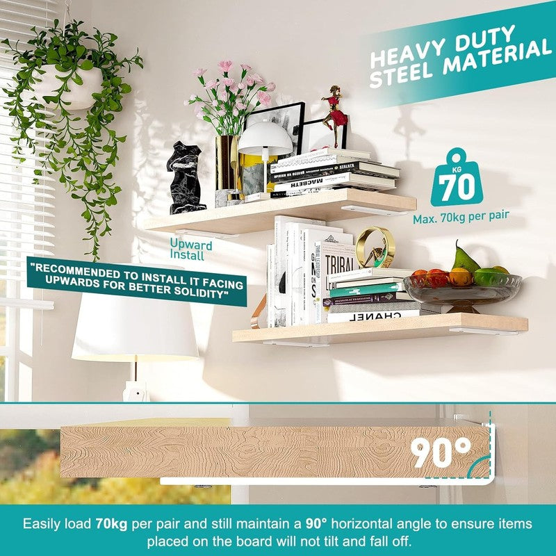 Shelf Brackets Heavy Duty Right Angle 2 Pack 25cm 70kg Load White