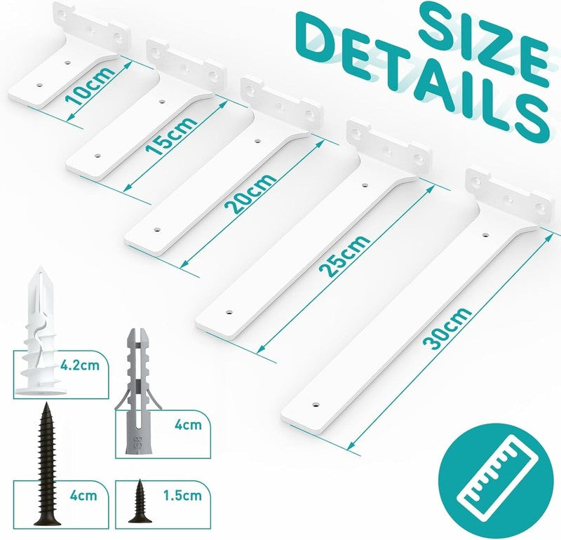 Shelf Brackets Heavy Duty Right Angle 2 Pack 25cm 70kg Load White