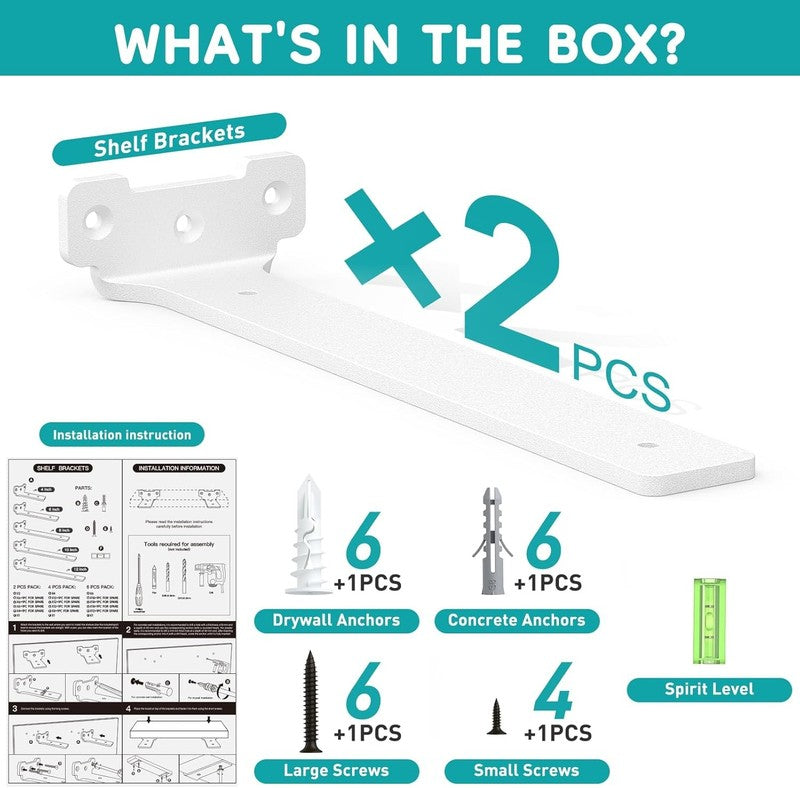 Shelf Brackets Heavy Duty Right Angle 2 Pack 25cm 70kg Load White