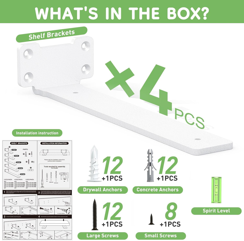 Shelf Brackets Heavy Duty Wall Mount 4 Pack 10cm 75Kg Load White