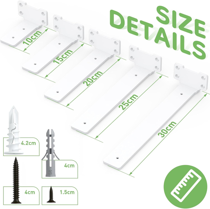Shelf Brackets Heavy Duty Wall Mount 4 Pack 10cm 75Kg Load White