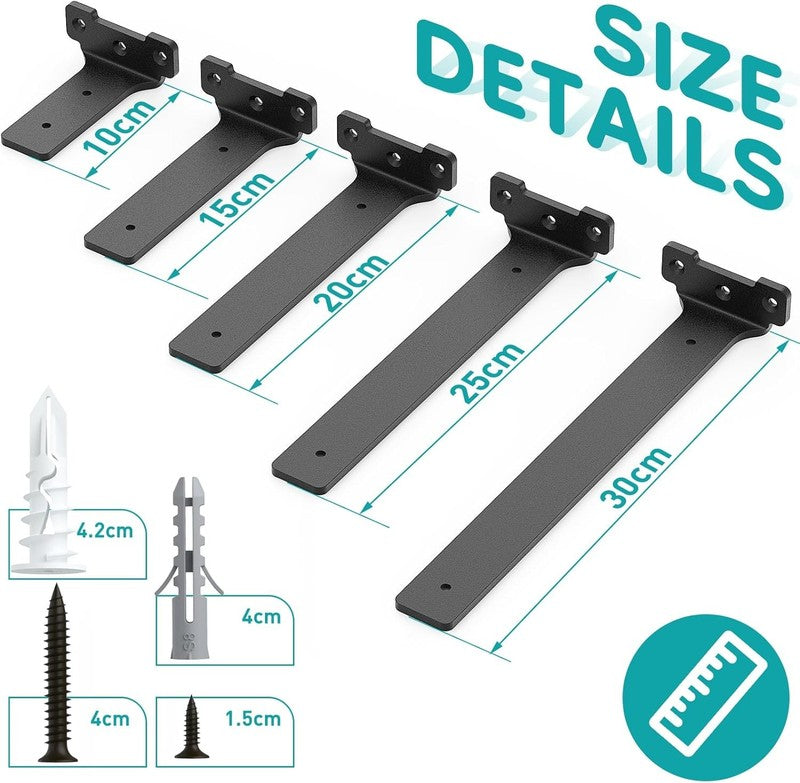 Floating Shelf Brackets Heavy Duty Right Angle 25cm 70kg Black 2 Pack