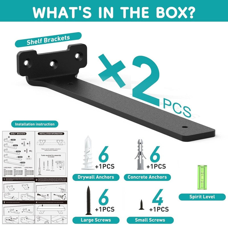 Floating Shelf Brackets Heavy Duty Right Angle 25cm 70kg Black 2 Pack