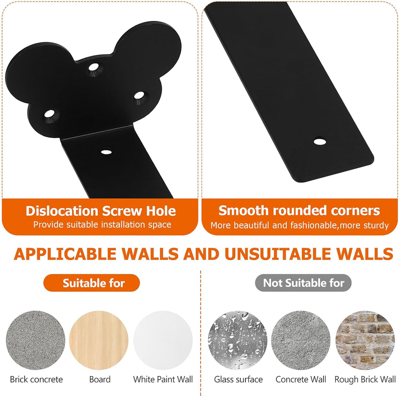 Heavy Duty Shelf Brackets Black Metal Floating Wall Support 4 Pcs 150mm