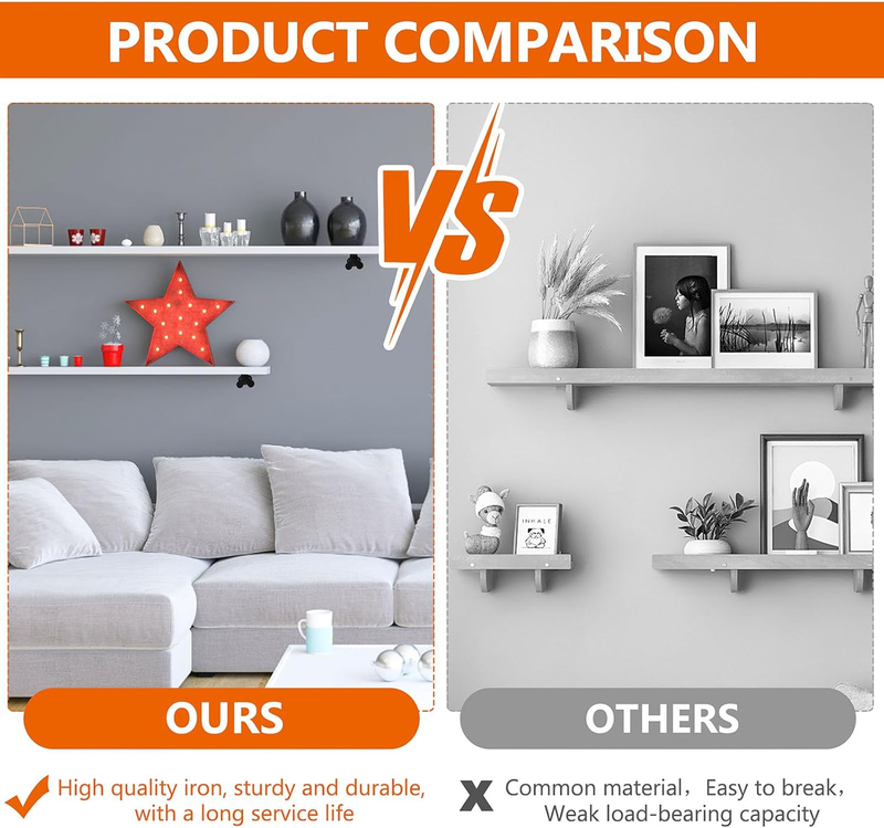 Heavy Duty Shelf Brackets Black Metal Floating Wall Support 4 Pcs 150mm