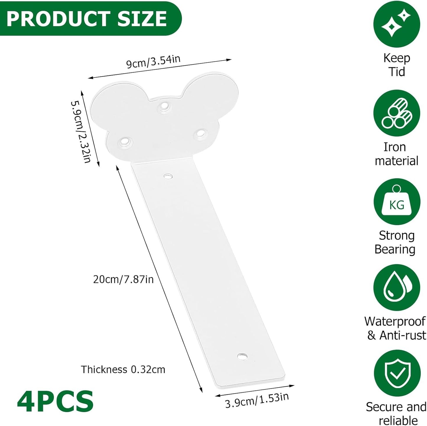 Heavy Duty Shelf Brackets White Metal Floating Wall Support 4 Pcs 200mm