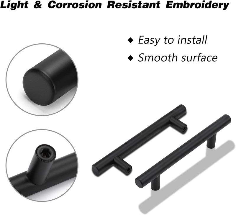 Black Kitchen Handles 96mm Cabinet Drawer Cupboard Door Pulls 2Pack