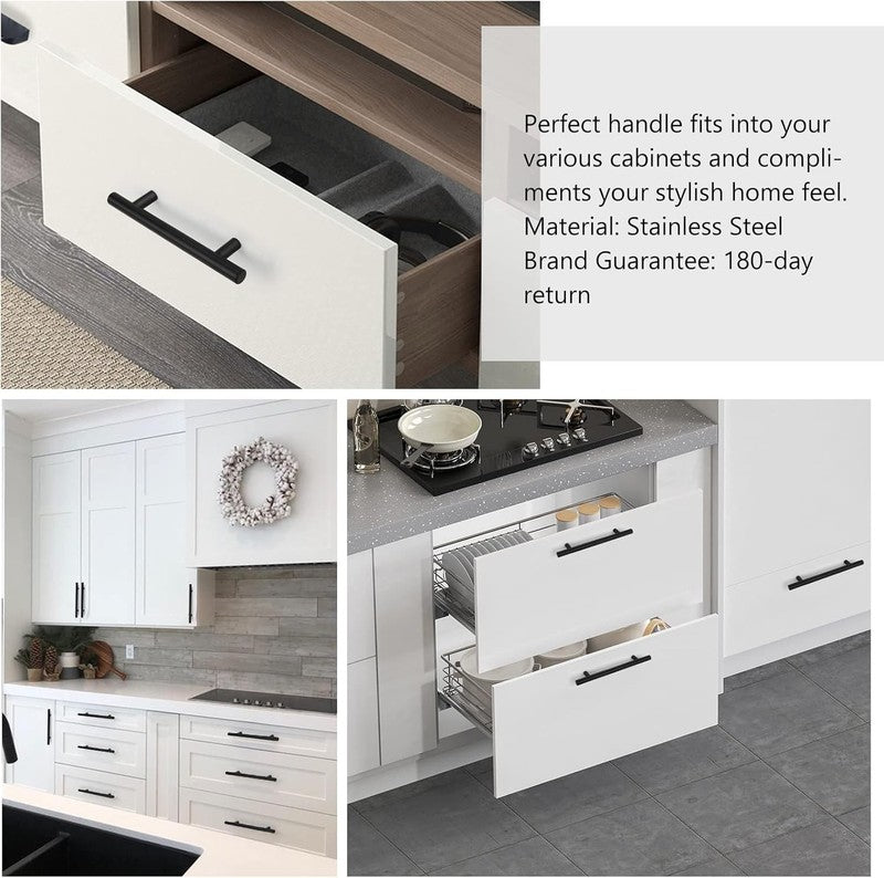 Black Kitchen Handles 96mm Cabinet Drawer Cupboard Door Pulls 2Pack