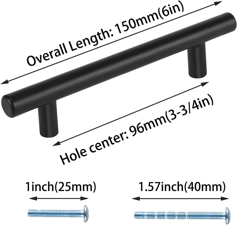 Black Kitchen Handles 96mm Cabinet Drawer Cupboard Door Pulls 2Pack