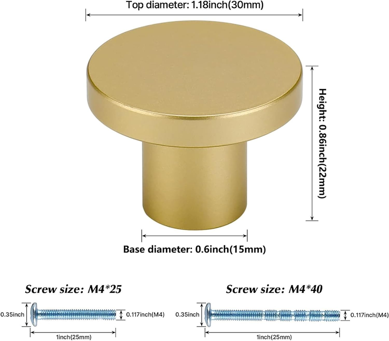 Gold Drawer Knobs Round Brass Cabinet Cupboard Door Kitchen Pulls 2 Pack Unbranded