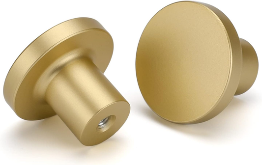 Gold Drawer Knobs Round Brass Cabinet Cupboard Door Kitchen Pulls 2 Pack