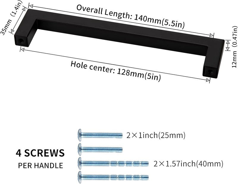 Kitchen Cupboard Handles 128mm Black Cabinet Drawer Pulls Steel 2 Pack