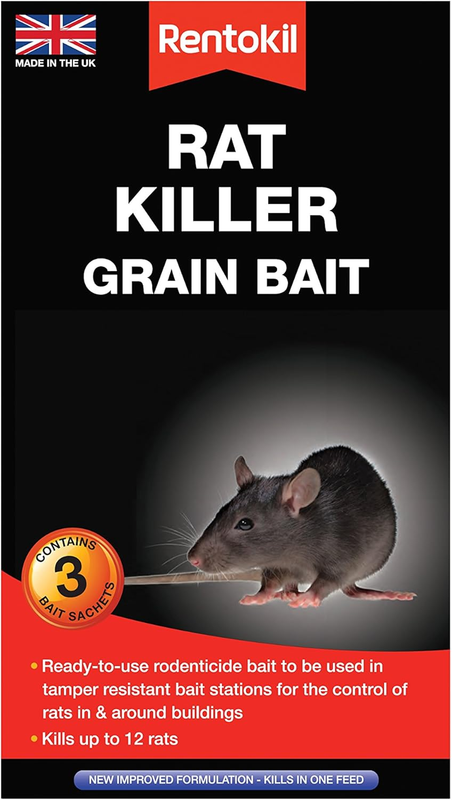 Rat Killer Grain Bait 3x50g Sachets Strong Rodent Mice Poison Indoor Outdoor Use Rentokil