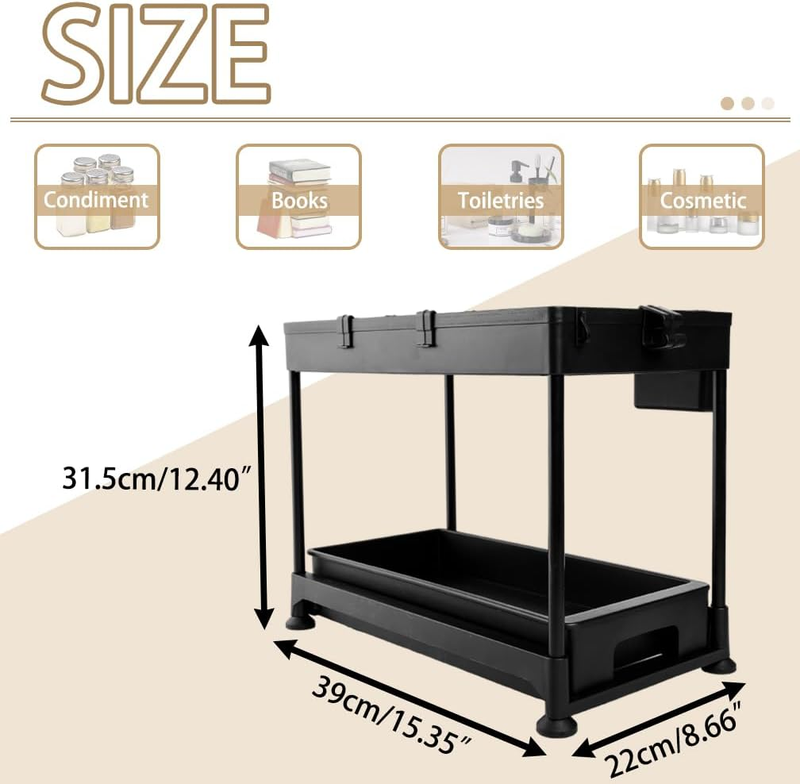 2-Tier under Sink Organizer Cabinet Storage Rack Bottom Sliding Pull Out Drawer Does not apply
