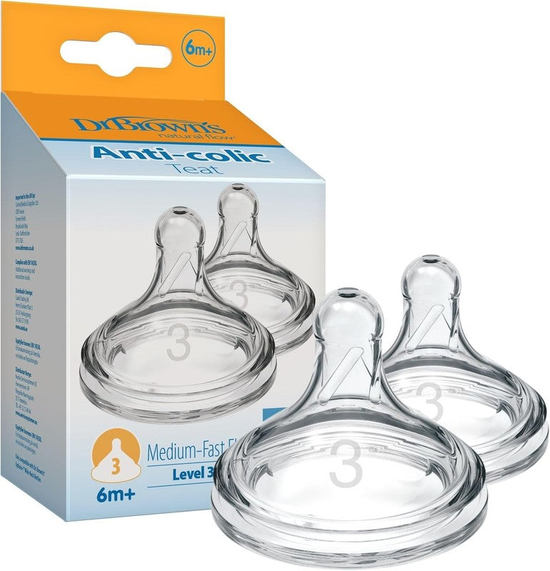 Dr. Brown'S Options+ Wide-Neck Bottle Teat Level 3 (6M+) 2 Pack