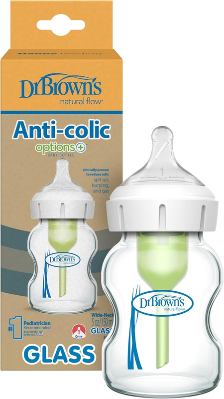 Dr Browns Natural Flow Glass Baby Bottle Anti Colic Wide Neck 5oz / 150 Ml Dr. Brown?s