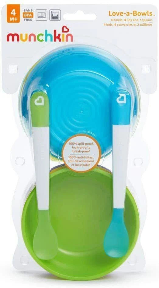 Munchkin Baby Feeding Dishes Food Bowls Weaning Love a Bowls 10Pk + 2 Spoons