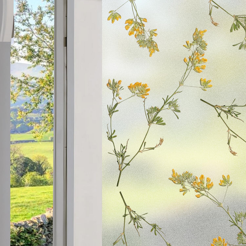 Window Privacy Film Dried Meadow Flowers Frosted Decorative Glass Covering Unbranded