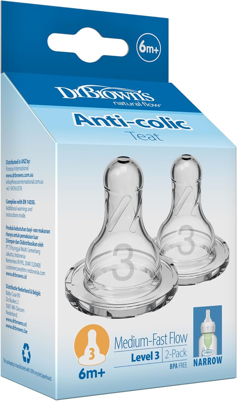 Dr Browns Options Narrow Mouth Teat 6 Months Transparent Baby Bottle Nipple