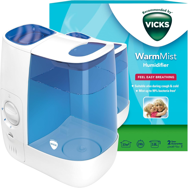 Vicks Warm Mist Humidifier 38 Litre Bedroom Sleep Easy Breathing 37m2 Vicks