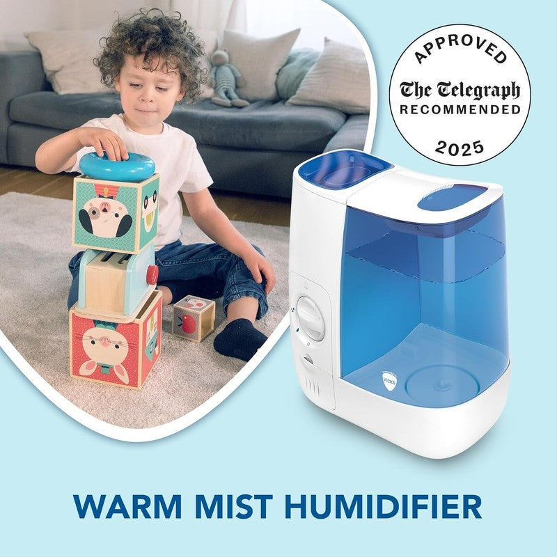 Vicks Warm Mist Humidifier 38 Litre Bedroom Sleep Easy Breathing 37m2 Vicks