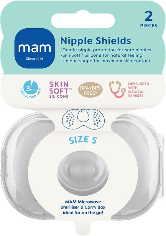 MAM Nipple Shield Small 2 Pack Silicone Breastfeeding Protector Case MAM