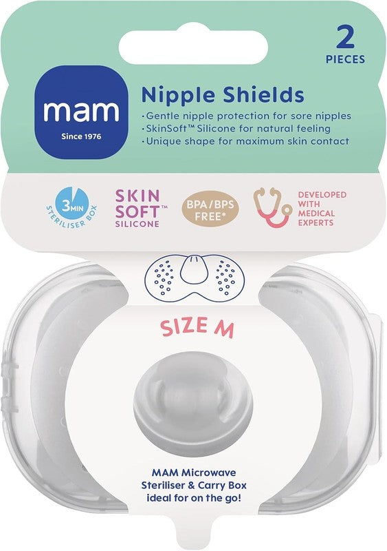 MAM Nipple Shield Medium Silicone Breastfeeding 2 Pack Sterilisable Case MAM