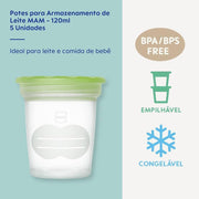 MAM Storage Pots Breast Milk Baby Food 5 Pack Safe Containers Pump MAM