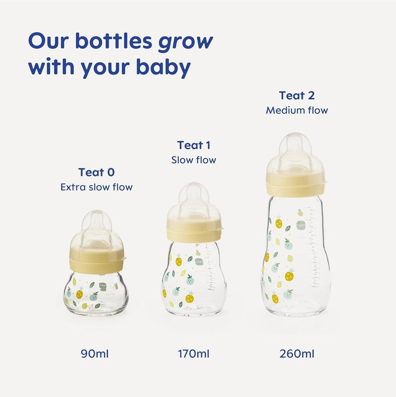 MAM Glass Baby Bottle Newborn Slow Flow 90ml Size 0 MAM