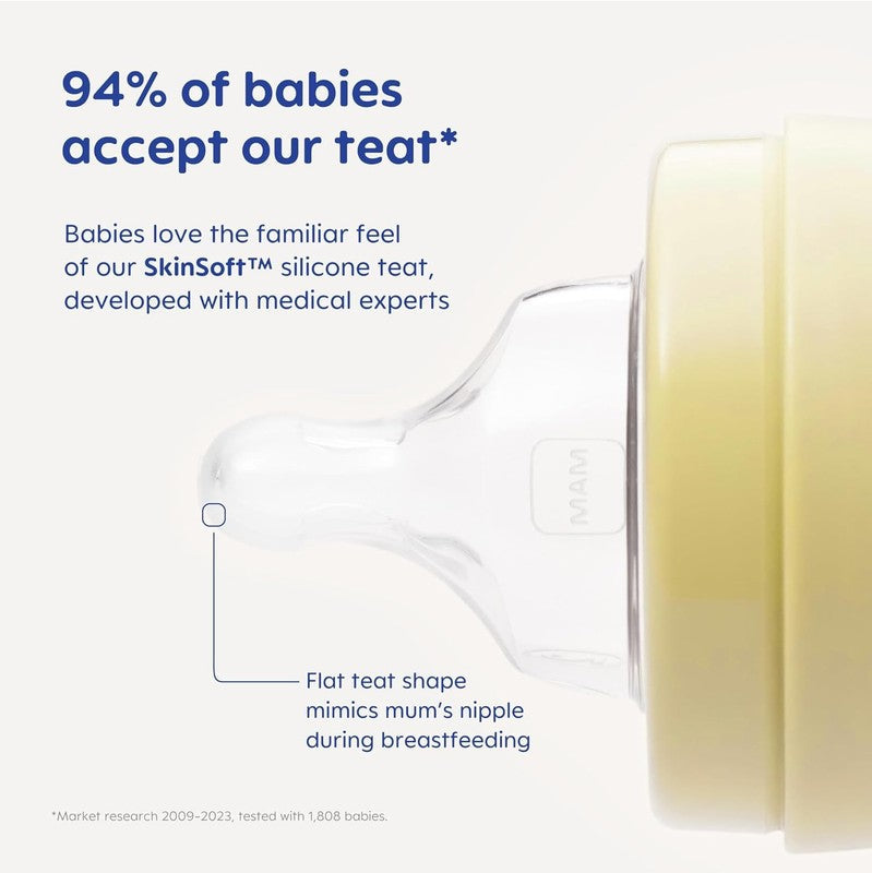 MAM Glass Baby Bottle Newborn Slow Flow 90ml Size 0 MAM