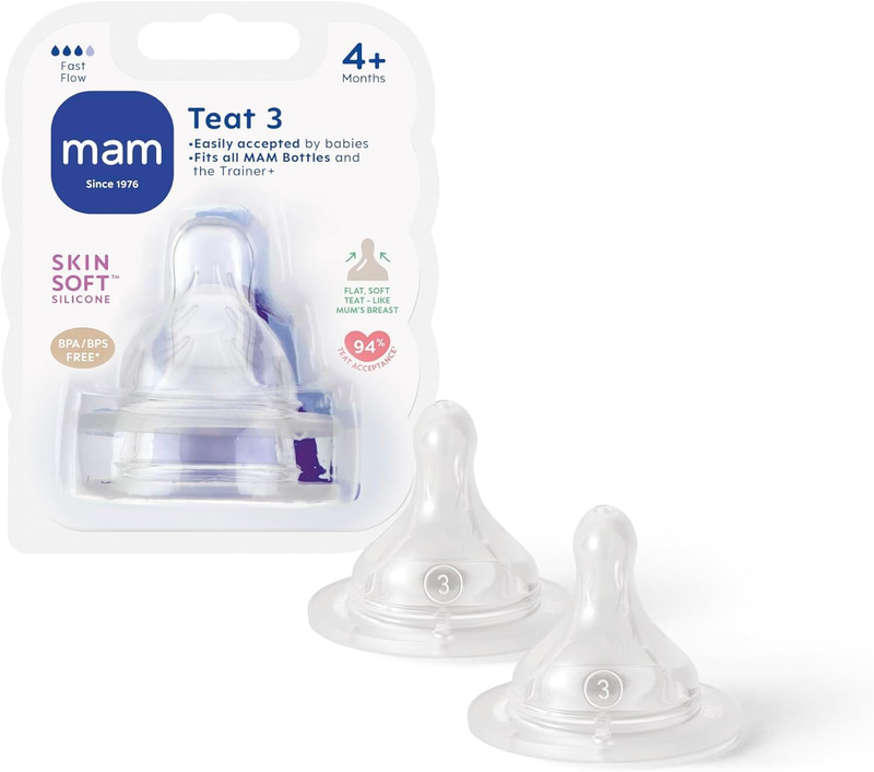 MAM Bottle Teats Fast Flow Size 3 2 Pack 4 Months Plus MAM