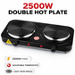 2500W Double Hot Plate Thermostat Tabletop Cast Iron Hob Cooking Unbranded