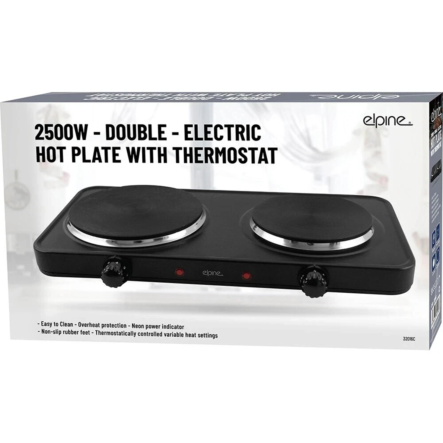 2500W Double Hot Plate Thermostat Tabletop Cast Iron Hob Cooking Unbranded