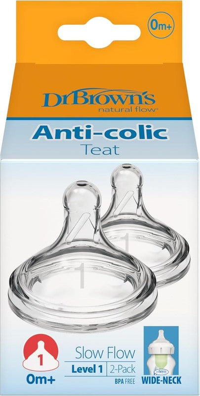 Dr Browns Options Baby Bottle Teats Wide Neck Level 1 Newborn 2 Pack Dr. Brown?s