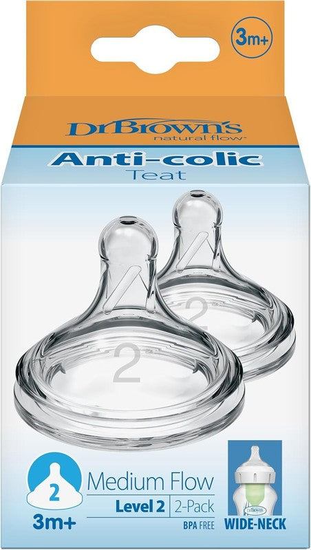 Dr Browns Natural Flow Level 2 Wide Neck Baby Bottle Teats 3m Plus 2 Pack Dr. Brown?s