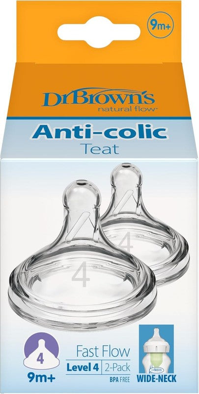 Dr Browns Options Baby Bottle Teats Level 4 Wide Neck Fast Flow 2 Pack Dr. Brown?s